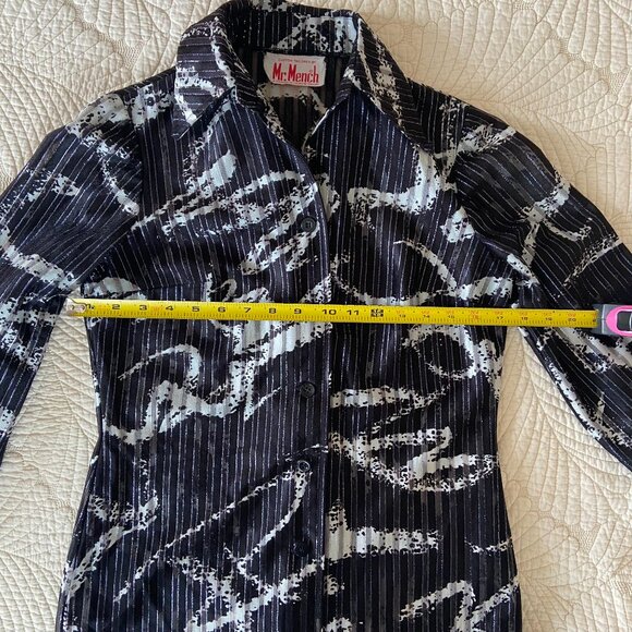 VTG 70s Disco Black/White/Metallic Butterfly Collar Long Sleeve Blouse Mr. Mench - Picture 9 of 11
